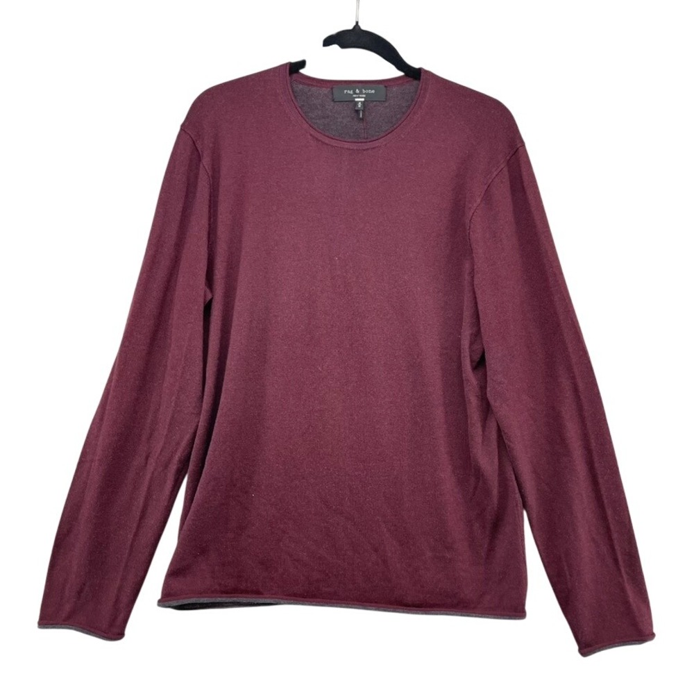 Rag & Bone Sweater Mens Medium Burgundy Merino Wool Cotton Long Sleeve Crew Neck